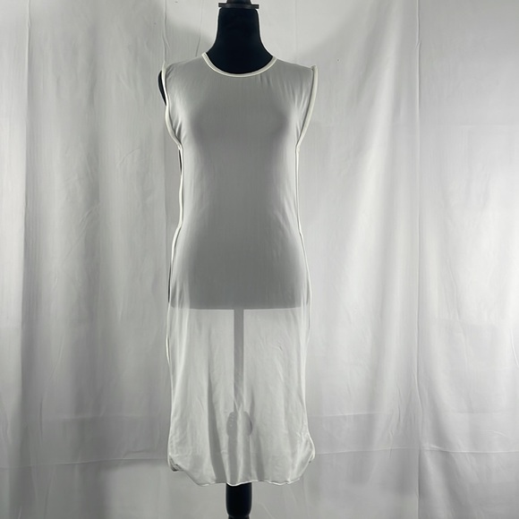 Sheer white sleeveless swim cover, tunic, top, peek a boo slits on side, Large - Picture 10 of 10
